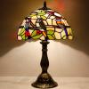 imageWERFACTORY Tiffany Table Lamp Mix Color Stained Glass Bedside Lamp Double Birds Reading Desk Light 12X12X18 Inches Decor Bedroom Living Room Home Office S805 Series