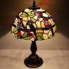 imageWERFACTORY Tiffany Table Lamp Mix Color Stained Glass Bedside Lamp Double Birds Reading Desk Light 12X12X18 Inches Decor Bedroom Living Room Home Office S805 Series