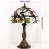 imageWERFACTORY Tiffany Table Lamp Mix Color Stained Glass Bedside Lamp Double Birds Reading Desk Light 12X12X18 Inches Decor Bedroom Living Room Home Office S805 Series