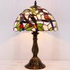 imageWERFACTORY Tiffany Table Lamp Mix Color Stained Glass Bedside Lamp Double Birds Reading Desk Light 12X12X18 Inches Decor Bedroom Living Room Home Office S805 Series
