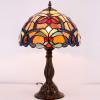 imageWERFACTORY Tiffany Table Lamp Orange Stained Glass Flower Liaison Style Reading Desk Bedside Light 12X12X18 Inches Decor Bedroom Living Room Home Office S617 Series