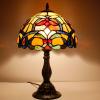imageWERFACTORY Tiffany Table Lamp Orange Stained Glass Flower Liaison Style Reading Desk Bedside Light 12X12X18 Inches Decor Bedroom Living Room Home Office S617 Series