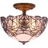 imageWERFACTORY Tiffany Ceiling Light Fixture Crystal Bead White Stained Glass Semi Flush Mount Lamp Wide 12 Inch Height 11 Inch S508W Series
