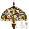imageWERFACTORY Tiffany Floor Lamp Double Birds Amber Stained Glass Standing Reading Light 16X16X64 Inches Antique Pole Corner Lamp Decor Bedroom Living Room Home Office S805 Series