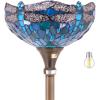imageWERFACTORY Tiffany Floor Lamp Green Stained Glass Dragonfly Light 12X12X66 Inches Pole Torchiere Standing Corner Torch Uplight Decor Bedroom Living Room Home Office S622 Series B