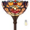 imageWERFACTORY Tiffany Floor Lamp Orange Liaison Stained Glass Light 12X12X66 Inches Pole Torchiere Standing Corner Torch Uplight Decor Bedroom Living Room Home Office S617 Series