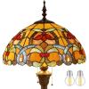 imageWERFACTORY Tiffany Floor Lamp Orange Liaison Stained Glass Standing Reading Light 16X16X64 Inches Antique Pole Corner Lamp Decor Bedroom Living Room Home Office S617 Series