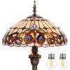 imageWERFACTORY Tiffany Floor Lamp Serenity Victorian Stained Glass Standing Reading Light 16X16X64 Inches Antique Pole Corner Lamp Decor Bedroom Living Room Home Office S021 Series