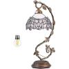 imageWERFACTORY Tiffany Lamp White Bend Stained Glass Style Table Lamp Metal Leaf Base 8X10X21 Inches Desk Reading Light Decor Small Space Bedroom Home Office S508W Series