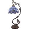 imageWERFACTORY Tiffany Table Lamp Blue Purple Stained Glass Baroque Style Reading Desk Light Metal Leaf Base 8X10X21 Inches Decor Small Space Bedside Bedroom Home Office S003C Series