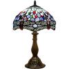 imageWERFACTORY Tiffany Table Lamp Blue Stained Glass Dragonfly Style Bedside Desk Reading Light 12X12X18 Inches Decor Bedroom Living Room Home Office S004 Series