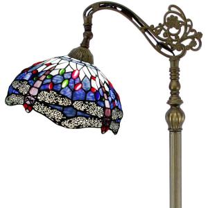 imageWERFACTORY Tiffany Floor Lamp Blue Stained Glass Dragonfly Arched Lamp 12X18X64 Inches Gooseneck Adjustable Corner Standing Reading Light Decor Bedroom Living Room S004 Series B