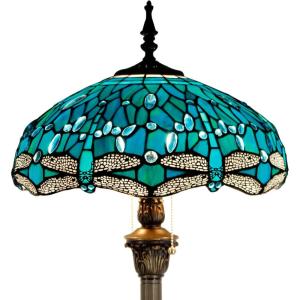 imageWERFACTORY Tiffany Floor Lamp Dragonfly Green Stained Glass Standing Reading Light 16X16X64 Inches Antique Pole Corner Lamp Decor Bedroom Living Room Home Office S622 Series
