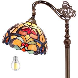 imageWERFACTORY Tiffany Floor Lamp Orange Liaison Stained Glass Arched Lamp 12X18X64 Inches Gooseneck Adjustable Corner Standing Reading Light Decor Bedroom Living Room S617 Series
