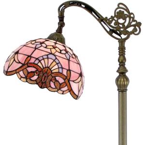 imageWERFACTORY Tiffany Floor Lamp Pink Baroque Stained Glass Arched Lamp 12X18X64 Inches Gooseneck Adjustable Corner Standing Reading Light Decor Bedroom Living Room S003P Series