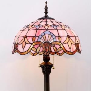 imageWERFACTORY Tiffany Floor Lamp Pink Baroque Stained Glass Standing Reading Light 16X16X64 Inches Antique Pole Corner Lamp Decor Bedroom Living Room Home Office S003P Series