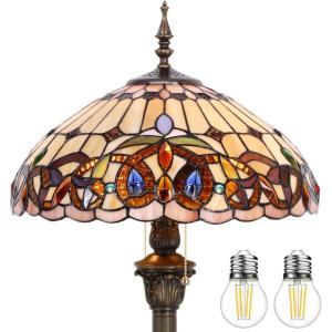 imageWERFACTORY Tiffany Floor Lamp Serenity Victorian Stained Glass Standing Reading Light 16X16X64 Inches Antique Pole Corner Lamp Decor Bedroom Living Room Home Office S021 Series