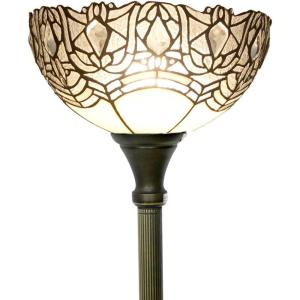 imageWERFACTORY Tiffany Floor Lamp White Crystal Stained Glass Light 12X12X66 Inches Pole Torchiere Standing Corner Torch Uplight Decor Bedroom Living Room Home Office S508W Series