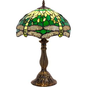 imageWERFACTORY Tiffany Lamp Green Stained Glass Bedside Table Lamp Dragonfly Style Desk Reading Light 12X12X18 Inches Decor Bedroom Living Room Home Office S459 Series