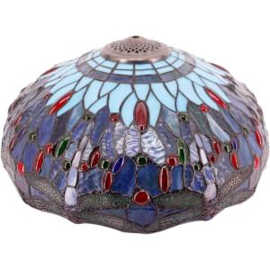 imageWERFACTORY Tiffany Lamp Shade Replacement 16X8 Inch Sea Blue Stained Glass Dragonfly Style Lampshade Only with Cap fit for Table lamp Pendant Light Ceiling Fixture Part Not Included S004 Series