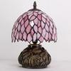 imageWERFACTORY Small Tiffany Lamp Desk Pink Wisteria Style Stained Glass Mushroom Table Lamp Bronze Mini Accent Lamp W8H11 Inch S523P Series