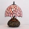 imageWERFACTORY Small Tiffany Lamp Desk Pink Wisteria Style Stained Glass Mushroom Table Lamp Bronze Mini Accent Lamp W8H11 Inch S523P Series