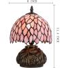 imageWERFACTORY Small Tiffany Lamp Desk Pink Wisteria Style Stained Glass Mushroom Table Lamp Bronze Mini Accent Lamp W8H11 Inch S523P Series