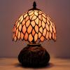 imageWERFACTORY Small Tiffany Lamp Desk Pink Wisteria Style Stained Glass Mushroom Table Lamp Bronze Mini Accent Lamp W8H11 Inch S523P Series
