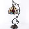 imageWERFACTORY Tiffany Lamp Red Stained Glass Tulip Table Lamp Metal Leaf Base 8X10X21 Inches Reading Desk Light Decor Small Space Bedroom Home Office S030 Series