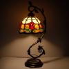 imageWERFACTORY Tiffany Lamp Red Stained Glass Tulip Table Lamp Metal Leaf Base 8X10X21 Inches Reading Desk Light Decor Small Space Bedroom Home Office S030 Series