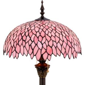 imageWERFACTORY Tiffany Floor Lamp Pink Wisteria Stained Glass Standing Reading Light 16X16X64 Inches Antique Style Pole Corner Lamp Decor Bedroom Living Room Home Office S523P Series