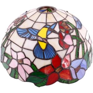 imageWERFACTORY Tiffany Lamp Shade Replacement 12X12X6 Inch Cream Amber Stained Glass Hummingbird Lampshade Only 158Inch Fitter Opening for Arched Floor Lamp Torchiere Lamp Pendant Light S101 Series
