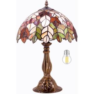 imageWERFACTORY Tiffany Table Lamp Stained Glass Style Maple Leaf Bedside Lamp Desk Reading Light 12X12X18 Inches Decor Bedroom Living Room Home Office S804 Series