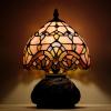 imageWERFACTORY Small Tiffany Lamp Desk Pink Stained Glass Baroque Mushroom Table Lamp Bronze Mini Accent Lamp W8H11 Inch S003P Series