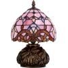 imageWERFACTORY Small Tiffany Lamp Desk Pink Stained Glass Baroque Mushroom Table Lamp Bronze Mini Accent Lamp W8H11 Inch S003P Series