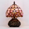 imageWERFACTORY Small Tiffany Lamp Desk Pink Stained Glass Baroque Mushroom Table Lamp Bronze Mini Accent Lamp W8H11 Inch S003P Series