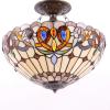 imageWERFACTORY Tiffany Ceiling Light Fixture Serenity Victorian Stained Glass Semi Flush Mount Lamp Wide 16 Inch Height 15 Inch Tiffany Ceiling Lamp S021 Series