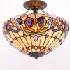 imageWERFACTORY Tiffany Ceiling Light Fixture Serenity Victorian Stained Glass Semi Flush Mount Lamp Wide 16 Inch Height 15 Inch Tiffany Ceiling Lamp S021 Series