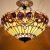 imageWERFACTORY Tiffany Ceiling Light Fixture Serenity Victorian Stained Glass Semi Flush Mount Lamp Wide 16 Inch Height 15 Inch Tiffany Ceiling Lamp S021 Series