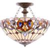 imageWERFACTORY Tiffany Ceiling Light Fixture Serenity Victorian Stained Glass Semi Flush Mount Lamp Wide 16 Inch Height 15 Inch Tiffany Ceiling Lamp S021 Series