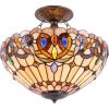 imageWERFACTORY Tiffany Ceiling Light Fixture Serenity Victorian Stained Glass Semi Flush Mount Lamp Wide 16 Inch Height 15 Inch Tiffany Ceiling Lamp S021 Series