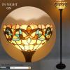 imageWERFACTORY Tiffany Floor Lamp Serenity Victorian Stained Glass Light 12X12X66 Inches Pole Torchiere Standing Corner Torch Uplight Decor Bedroom Living Room Home Office S021 Series