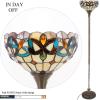 imageWERFACTORY Tiffany Floor Lamp Serenity Victorian Stained Glass Light 12X12X66 Inches Pole Torchiere Standing Corner Torch Uplight Decor Bedroom Living Room Home Office S021 Series