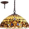 imageWERFACTORY Tiffany Lamp Shade Replacement 16X8 Inch Serenity Victorian Stained Glass Lampshade Only with Cap fit for Table lamp Pendant Light Ceiling Fixture Part Not Included S021 Series