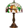 imageWERFACTORY Tiffany Table Lamp Stained Glass Bedside Lamp Double Tropical Birds Desk Reading Light 12X12X18 Inches Decor Bedroom Living Room Home Office S803 Series