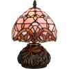 imageWERFACTORY Small Tiffany Lamp Desk Pink Stained Glass Baroque Mushroom Table Lamp Bronze Mini Accent Lamp W8H11 Inch S003P Series