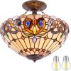 imageWERFACTORY Tiffany Ceiling Light Fixture Serenity Victorian Stained Glass Semi Flush Mount Lamp Wide 16 Inch Height 15 Inch Tiffany Ceiling Lamp S021 Series