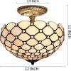 imageWERFACTORY Tiffany Ceiling Light Fixture Cream Amber Stained Glass Bead 12 Inch Semi Flush Mount Lamp Wide 12 Inch Height 11 Inch S005 Series