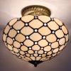 imageWERFACTORY Tiffany Ceiling Light Fixture Cream Amber Stained Glass Bead 12 Inch Semi Flush Mount Lamp Wide 12 Inch Height 11 Inch S005 Series