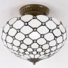 imageWERFACTORY Tiffany Ceiling Light Fixture Cream Amber Stained Glass Bead 12 Inch Semi Flush Mount Lamp Wide 12 Inch Height 11 Inch S005 Series